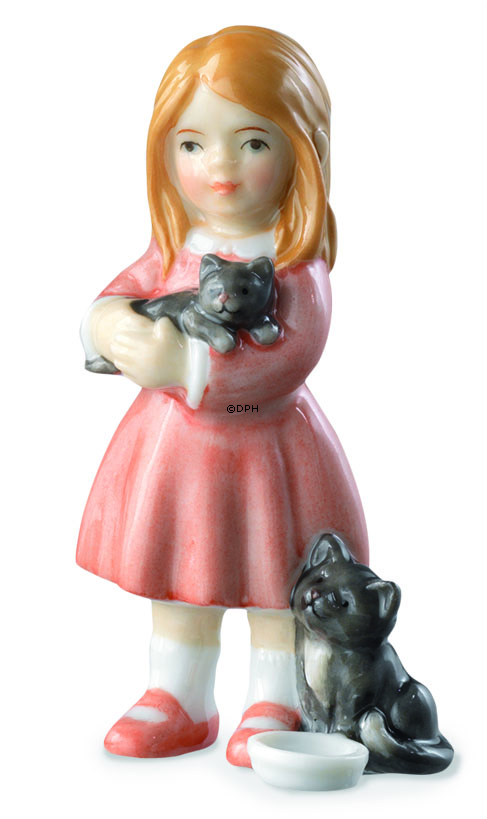 Mädchen steht mit Kätzchen, Minifigur Royal Copenhagen Nr. 122