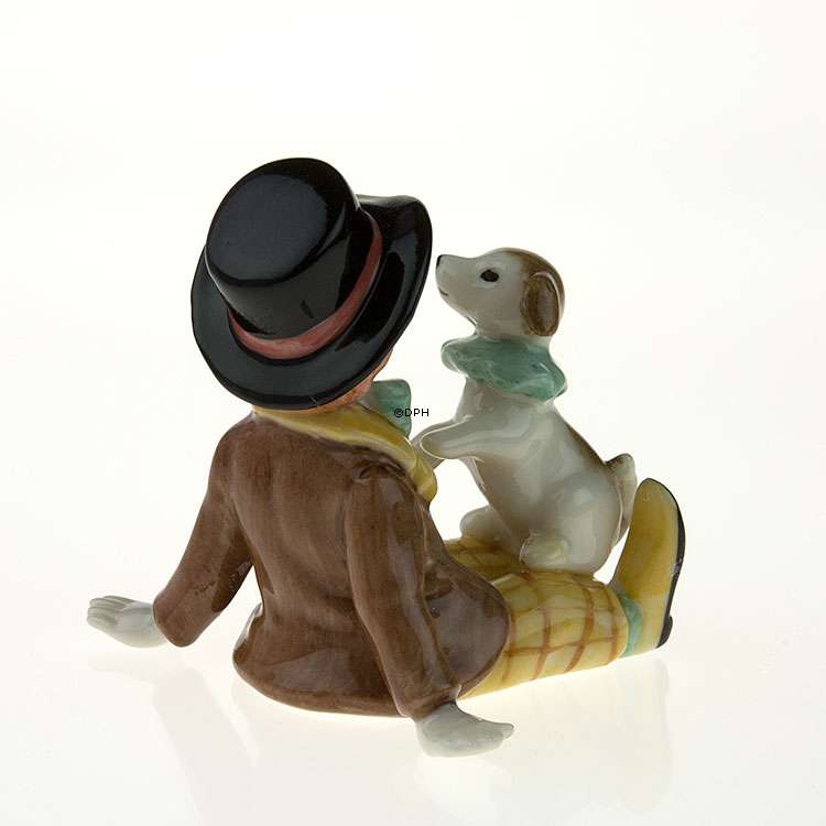 Clown mit Hund, Royal Copenhagen Figur aus der Mini Zirkus Kollektion