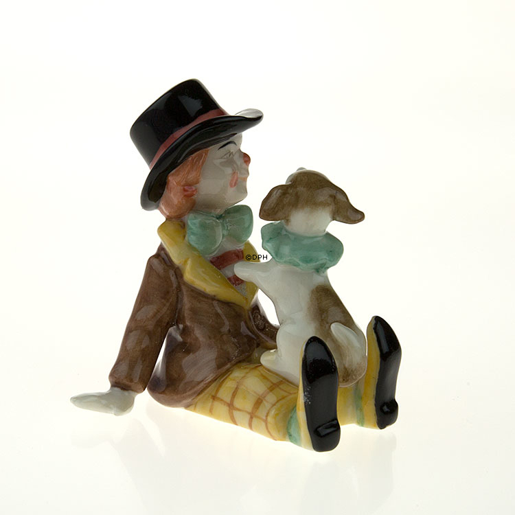 Clown mit Hund, Royal Copenhagen Figur aus der Mini Zirkus Kollektion