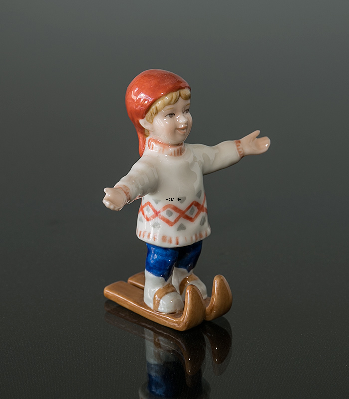 Jungen auf Ski, Mini Sommer und Winter Kinder, Royal Copenhagen Figur Nr. 259