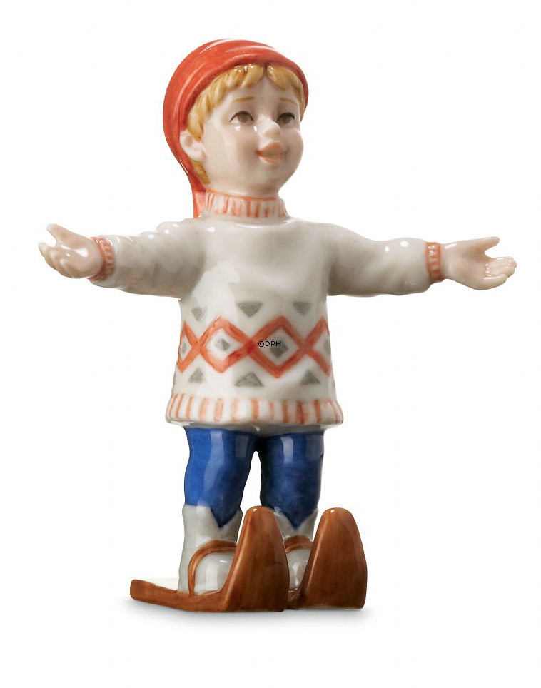 Jungen auf Ski, Mini Sommer und Winter Kinder, Royal Copenhagen Figur Nr. 259