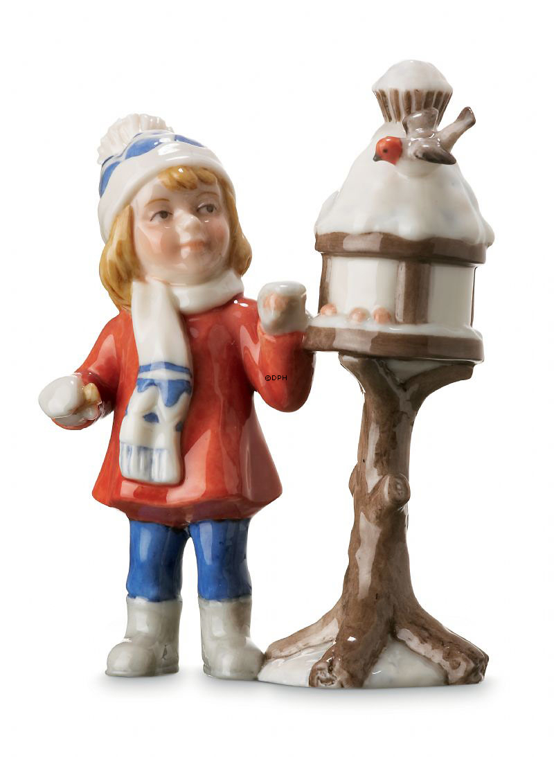 Mädchen am Vogelhäuschen, Mini Sommer und Winter Kinder, Royal Copenhagen Figur Nr. 261