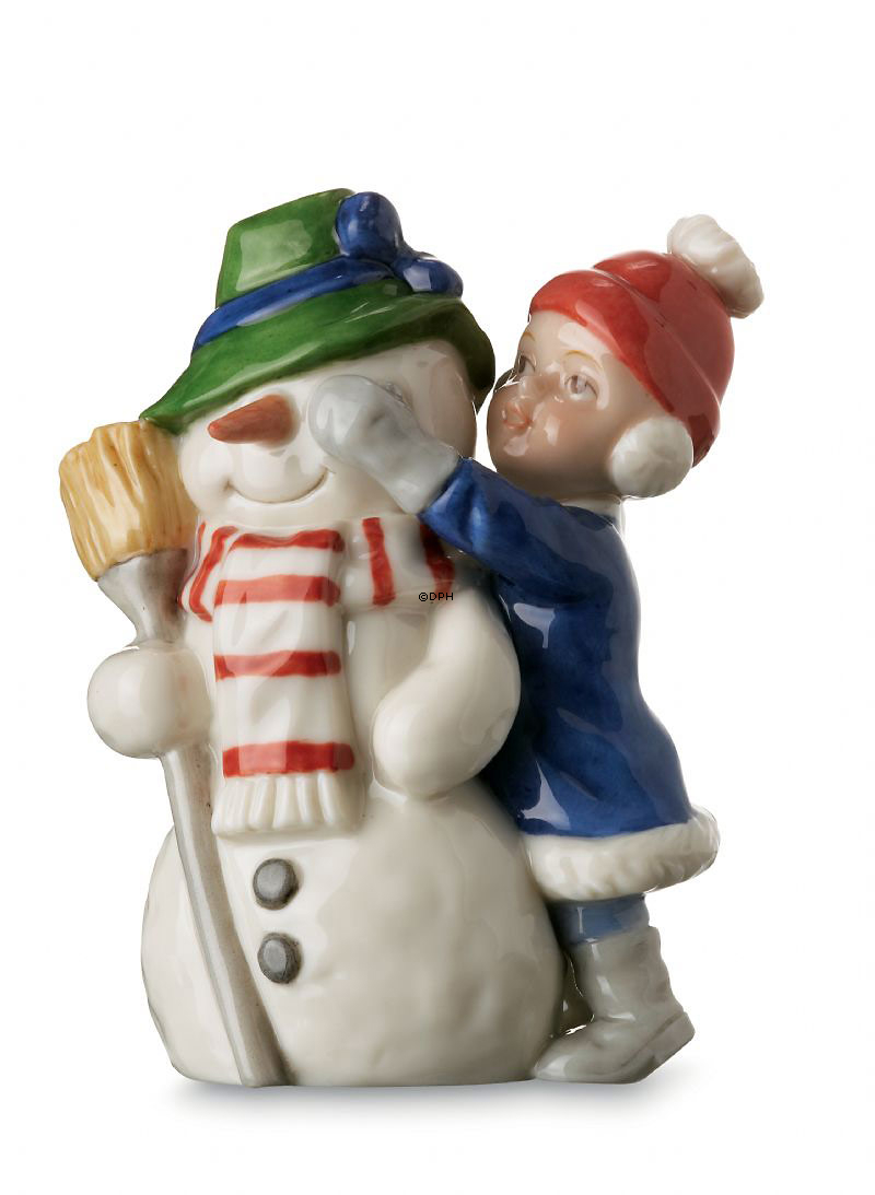 Mädchen mit Schneemann, Mini Sommer und Winter Kinder, Royal Copenhagen Figur Nr. 263