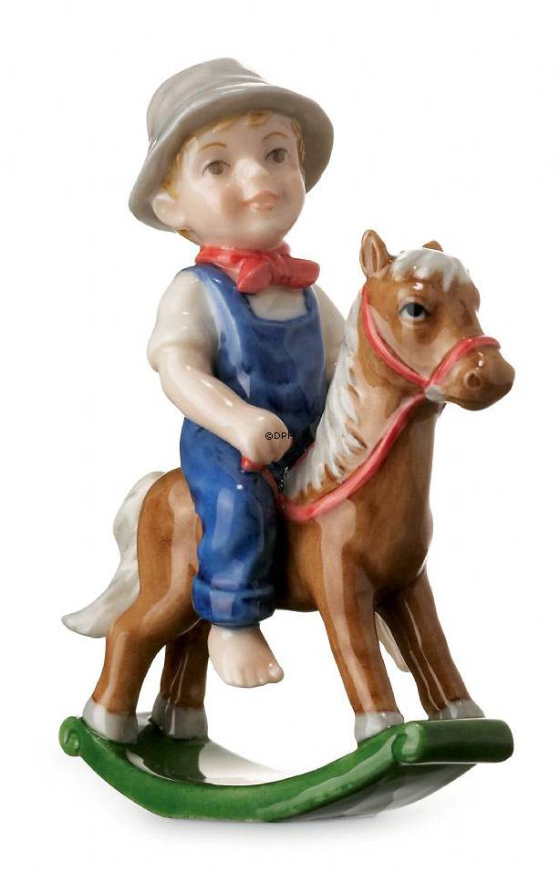 Junge auf Schaukelpferd, Mini Sommer und Winter Kinder, Royal Copenhagen Figur Nr. 265