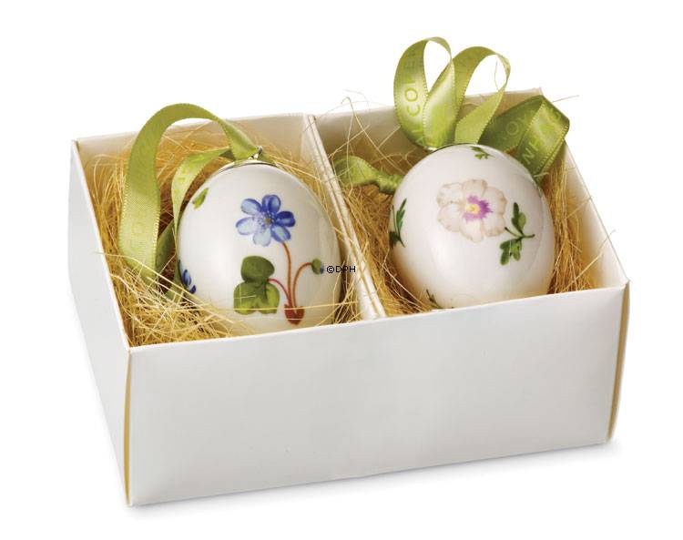 Ostereier, Satz von zwei, blaues Leberblümchen und Stiefmütterchen, Royal Copenhagen Osterei 2007