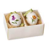 Ostereier, Satz von zwei, gelber Krokusse und Veilchen, Royal Copenhagen Osterei 2007