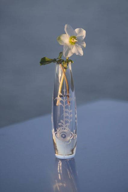 Glasvase Solitaire mit Musselmalet Muster in Relief, klar, Royal Copenhagen Nr. 488