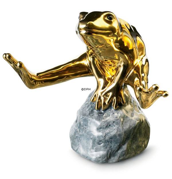 Goldfrosch sitzend auf Stein, Royal Copenhagen Figur Nr. 555