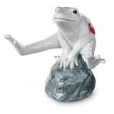 Weißer Frosch mit Kuss, sitzend auf Stein, Royal Copenhagen Figur Nr. 558