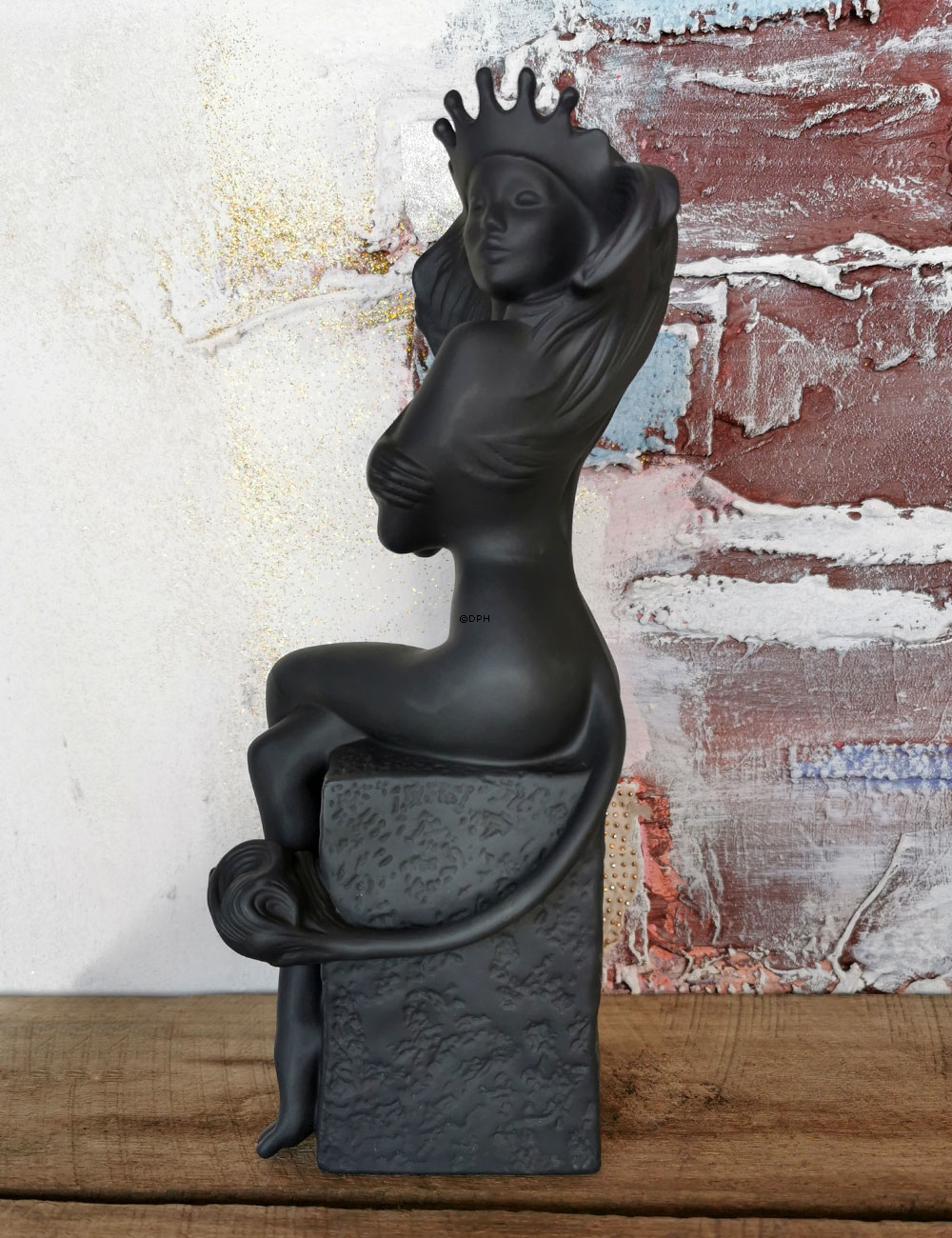 Alt Christel Sternzeichenfiguren, Löwe (23. Juli bis 22. August), Royal Copenhagen Figur Nr. 566, Schwarz (Ausgelaufenes Modell)