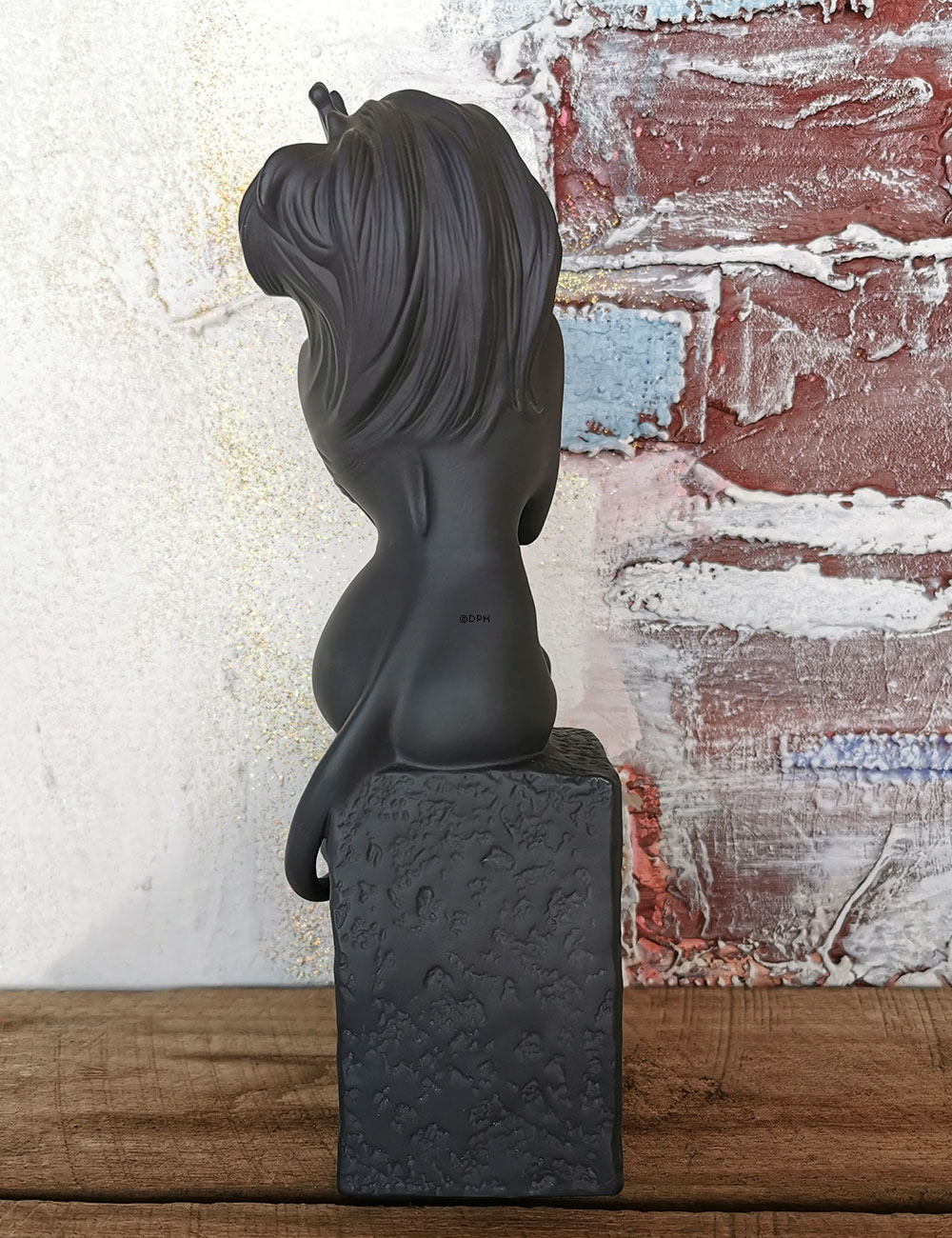 Alt Christel Sternzeichenfiguren, Löwe (23. Juli bis 22. August), Royal Copenhagen Figur Nr. 566, Schwarz (Ausgelaufenes Modell)