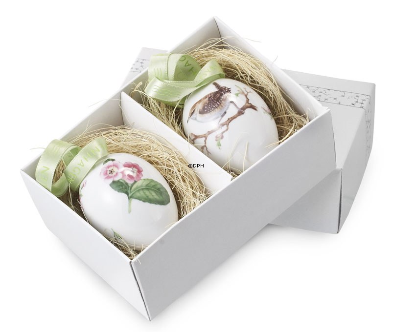 Osterei mit Primel und Zaunkönig, Satz von zwei, Royal Copenhagen Osterei 2010