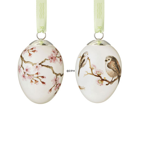 Osterei mit Schwanzmeise / Japanische Kirschenzweig, 2 Stück, Royal Copenhagen Osterei 2012