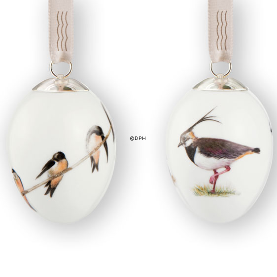 Ostereier mit Vögeln, Schwalbe und Kiebitz, 2 Stück, Royal Copenhagen Osterei 2014