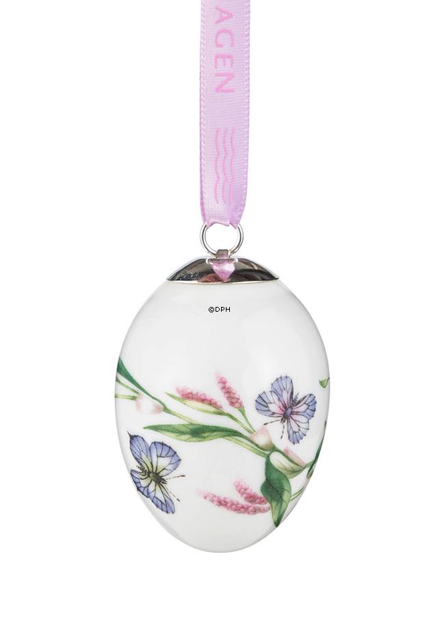 Blaues Porzellanei mit Schmetterling und Schlangen-Knöterich, Royal Copenhagen Osterei 2015