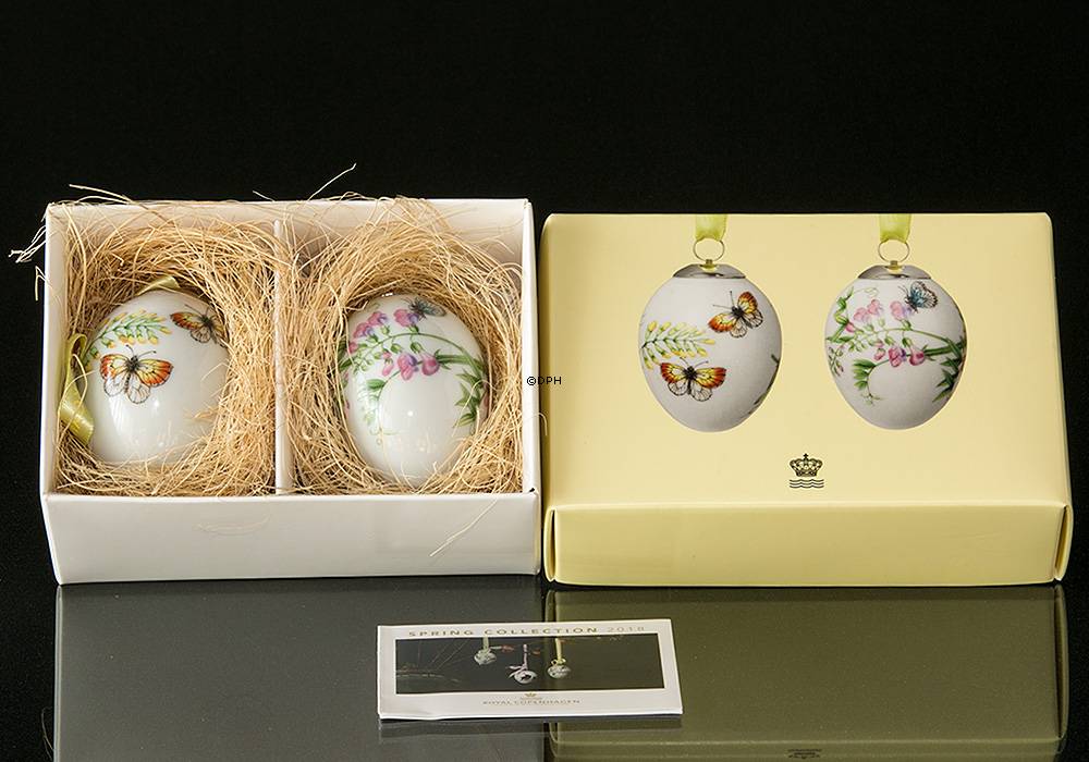 Osterei mit gelben und blauen Schmetterlingen, 2 Stück, Royal Copenhagen Osterei 2018