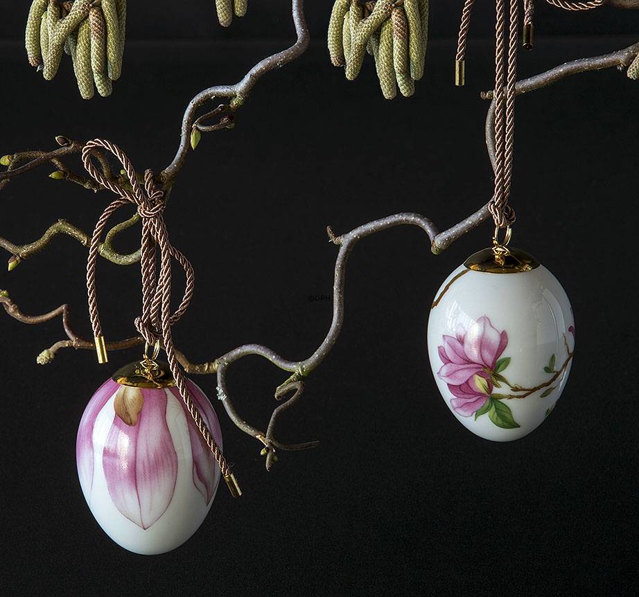 Osterei mit Magnolie und Magnolie Blätter, 2 Stück, Royal Copenhagen Osterei 2019