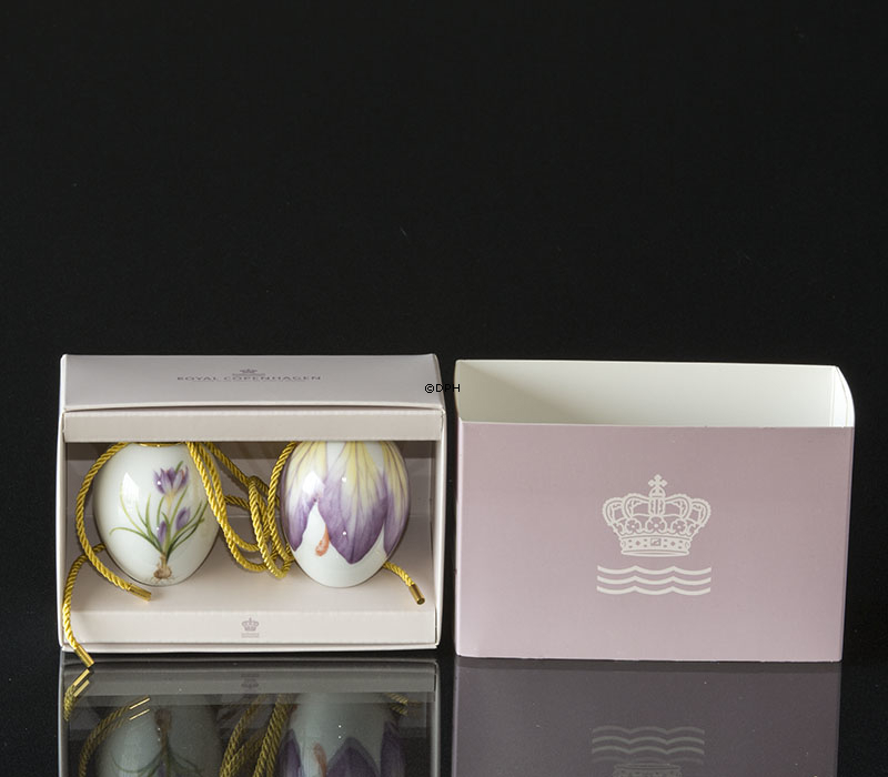 Osterei mit Krokusse und Krokusse Blätter, 2 Stück, Royal Copenhagen Osterei 2022