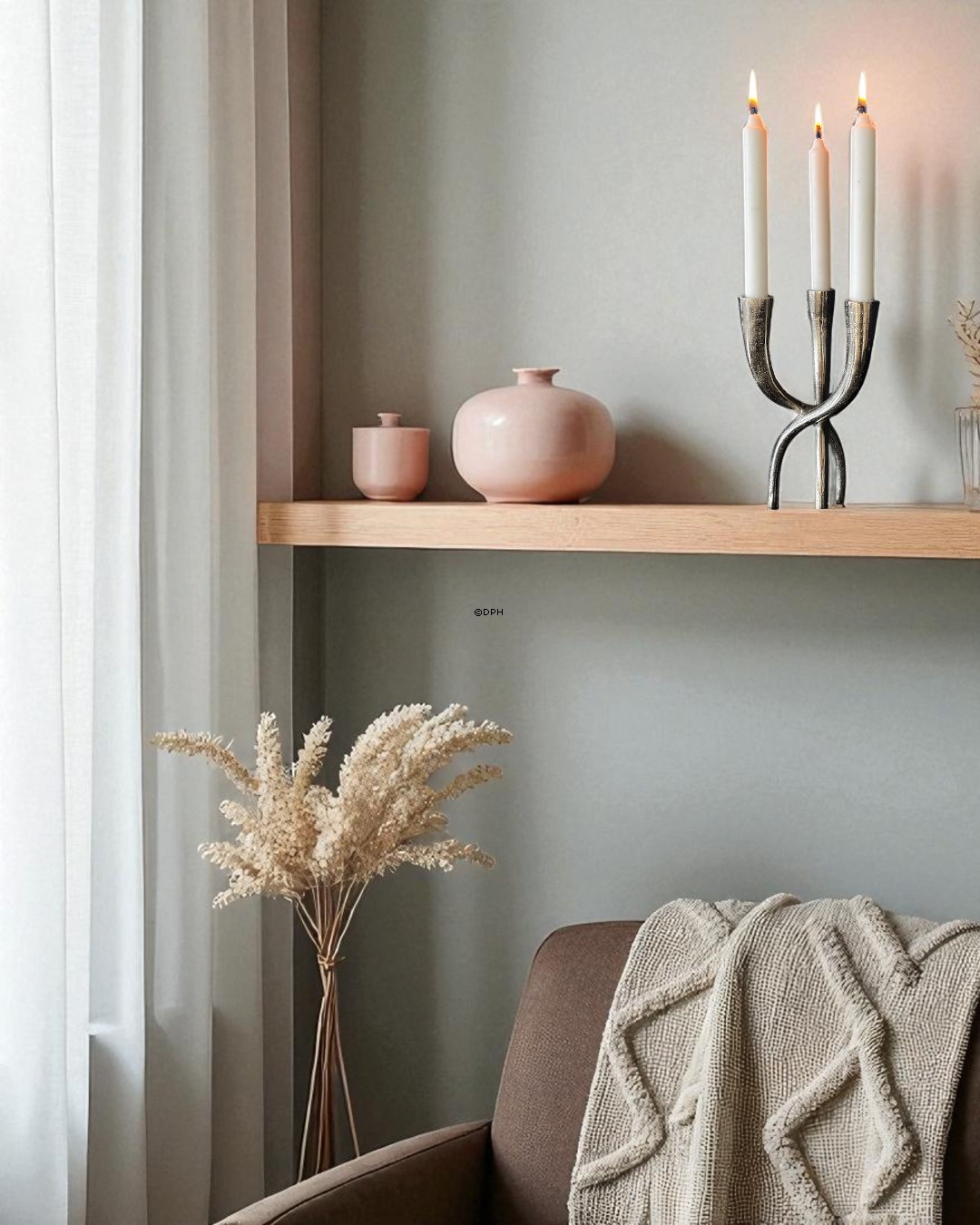 3-armiger Kerzenhalter in Nickel/rustikales Silber look