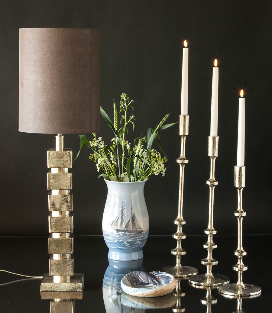 Kerzenhalter, Nickel/Rustikales Look, Silber 40 cm, Klein