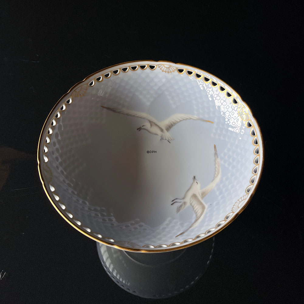 Möwen mit Gold und durchbrochenem Rand, Schale auf Fuß / Ständer, Sehr selten
