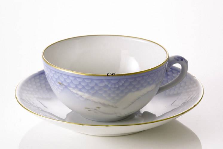 Möwegeschirr mit gold, Teetasse Ø10cm und Untertasse Ø15cm Nr. 080, Inhalt 15 cl,