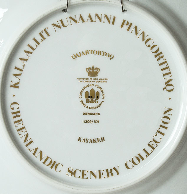 Möwenplatte mit Gold, grönländische Landschaft, Bing & Gröndahl 25cm