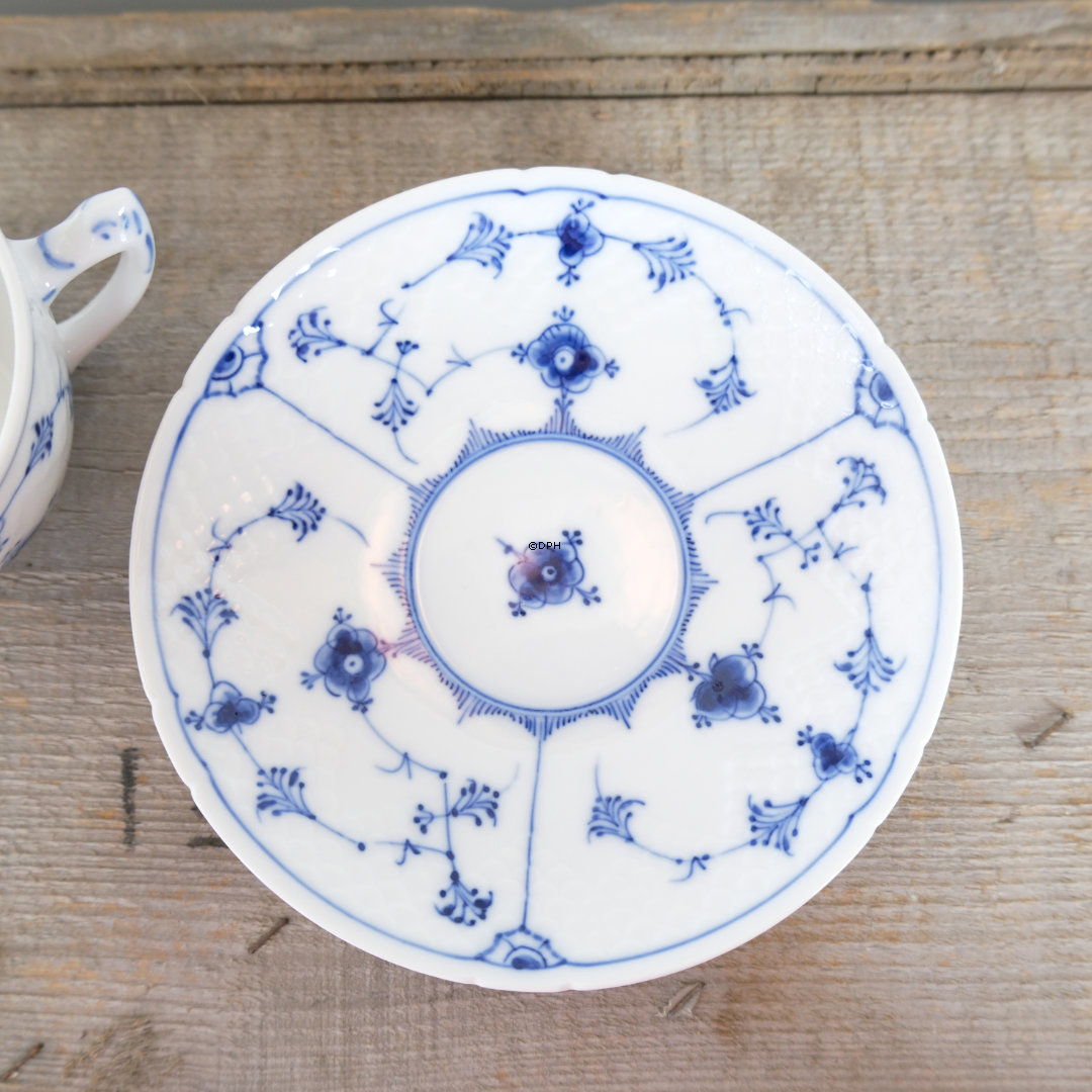 Blaugemal/Musselmalet Gerippt Gross Te/kaffeetasse und Untertasse, Bing & Gröndahl (Tasse Ø10cm)