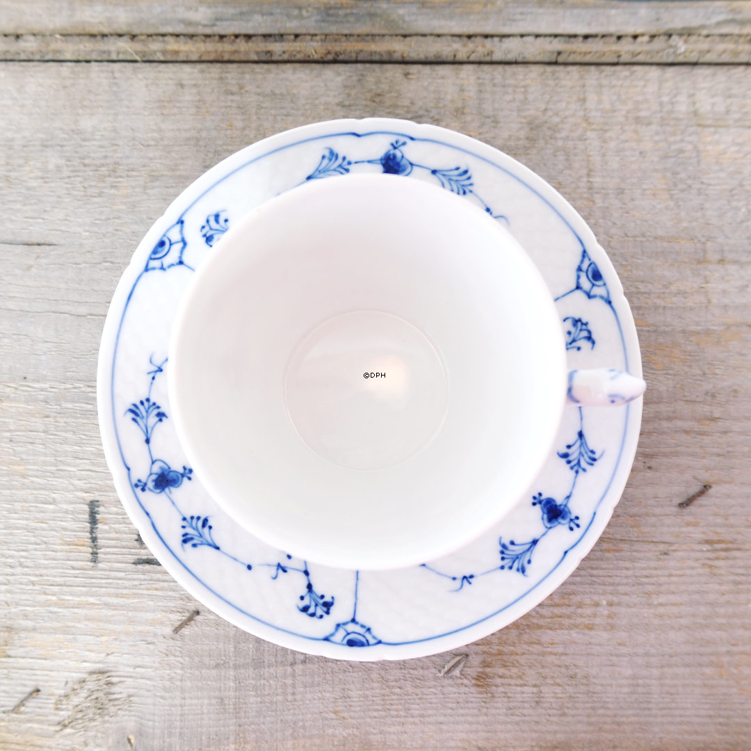 Blaugemal/Musselmalet Gerippt Gross Te/kaffeetasse und Untertasse, Bing & Gröndahl (Tasse Ø10cm)