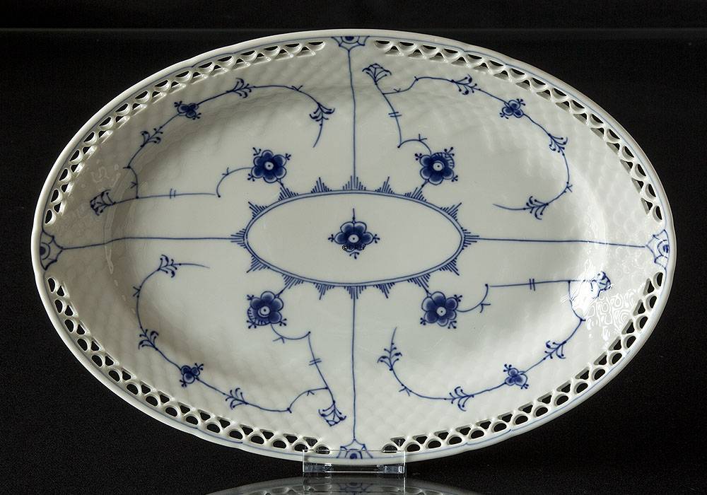 Blaugemalt ovale Servierplatte 34 cm Vollspitze, Musselmalet Bing & Gröndahl