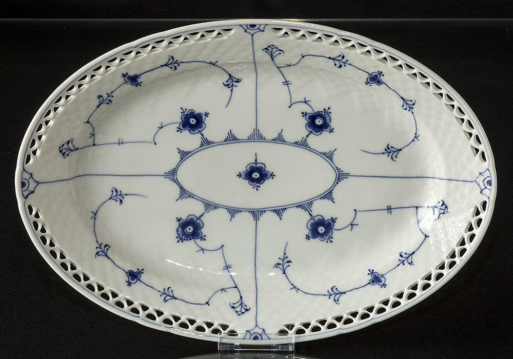 Blaugemalt ovale Servierplatte 34 cm Vollspitze, Musselmalet Bing & Gröndahl