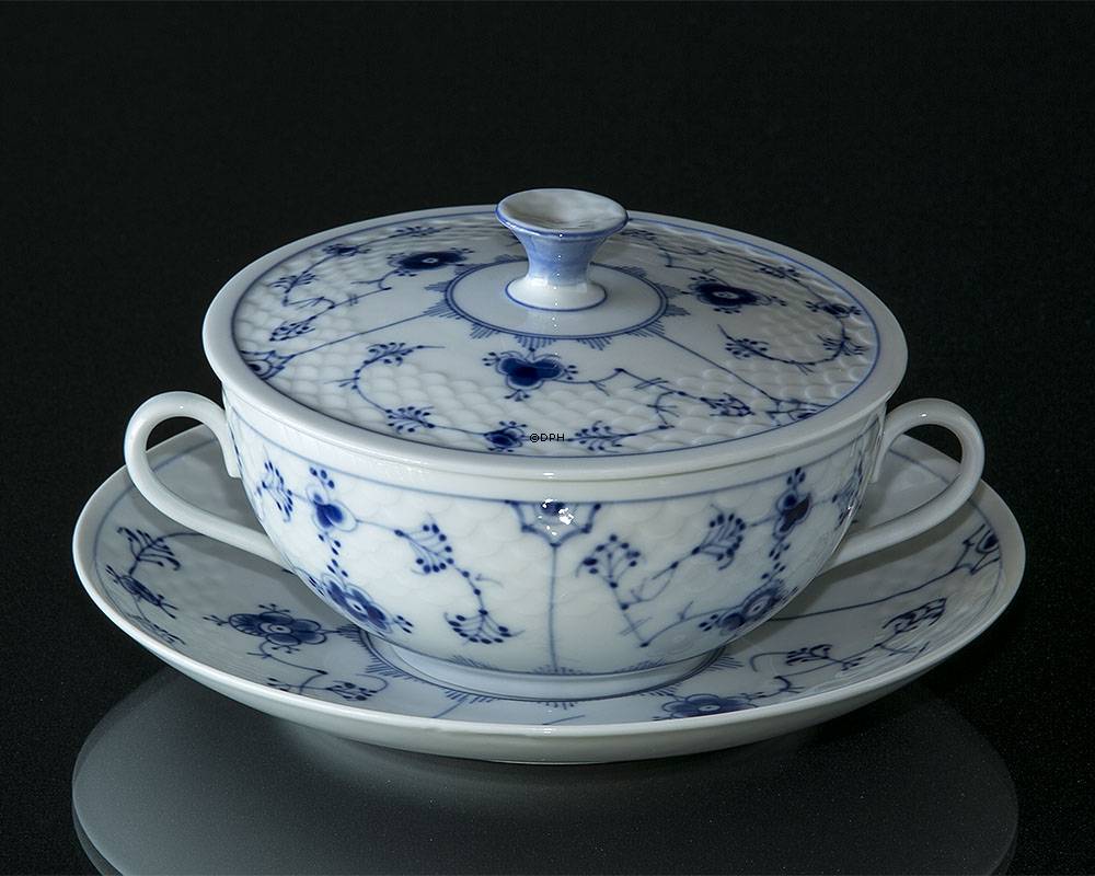 Blaugemalt Suppentasse mit Untertasse, Musselmalet Bing & Gröndahl Nr. 247 oder 768