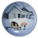 Wiberg Weihnachtsgeschirr, Plakette / Butterteller nr. 2, Wichtel und Hund, Bing & Gröndahl Nr. 1502709