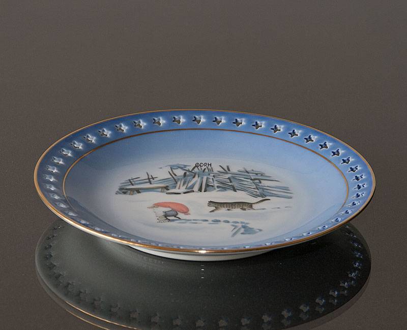 Wiberg Weihnachtsgeschirr, Kuchenteller, Wichtel und Katze im Schnee, Bing &amp; Gr&#xF6;ndahl Nr. 3503616