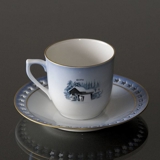 Wiberg Weihnachtsgeschirr, Tasse und Untertasse, Wichtel und Katze, Bing & Gröndahl nr. 3505305