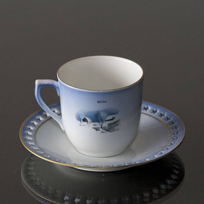 Wiberg Weihnachtsgeschirr, Tasse und Untertasse, Wichtel und Katze, Bing & Gröndahl Nr. 3506305