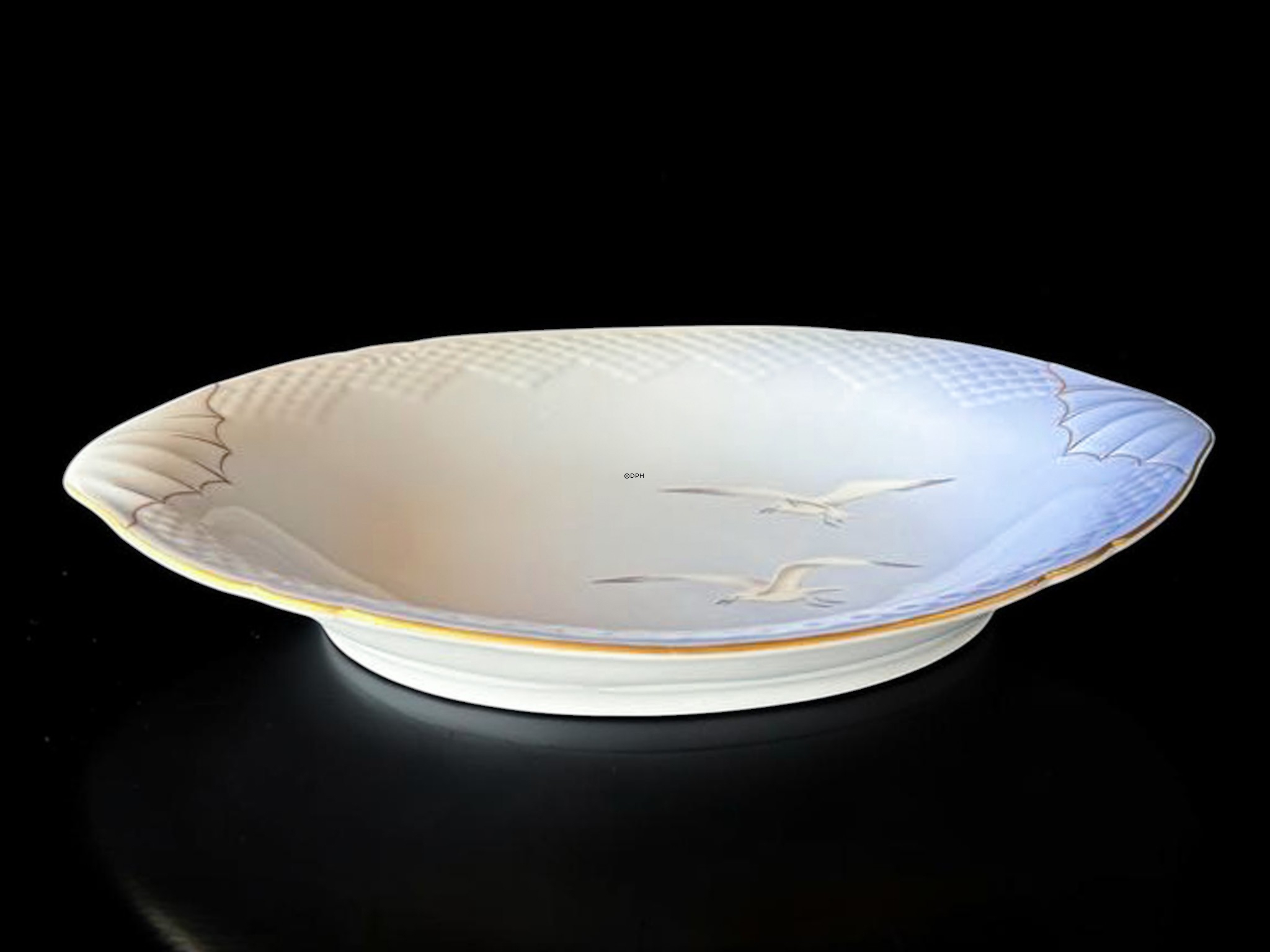 Bing & Grøndahl Möwenservice mit Gold ovale Platte Nr. 195, 34 cm, ca. 1915-1947