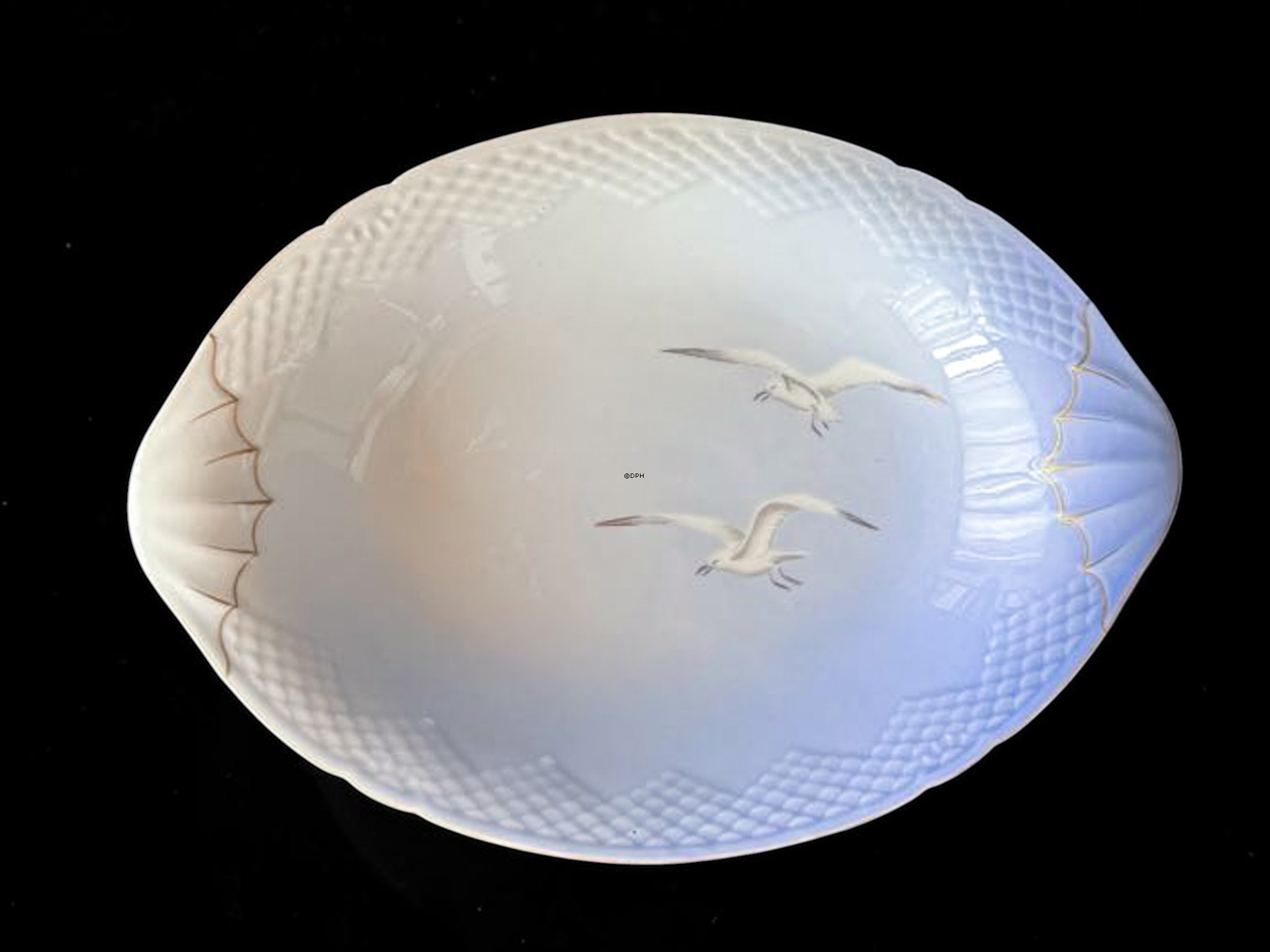 Bing & Grøndahl Möwenservice mit Gold ovale Platte Nr. 195, 34 cm, ca. 1915-1947