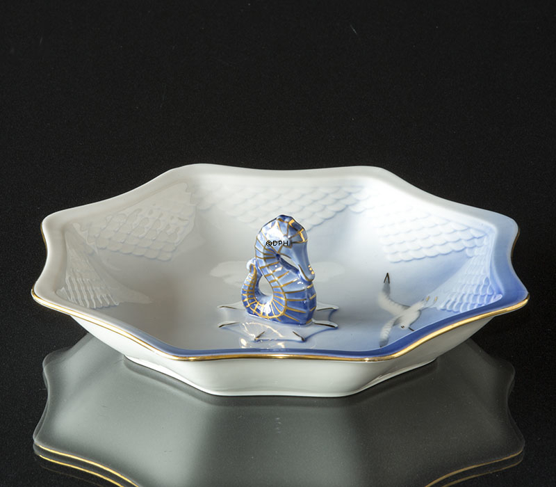Möwegeschirr mit Gold, Schale, achtkantig, Bing & Gröndahl Nr. 217