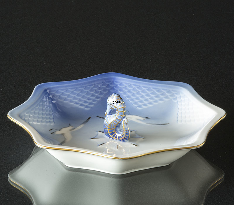 Möwegeschirr mit Gold, Schale, achtkantig, Bing & Gröndahl Nr. 217