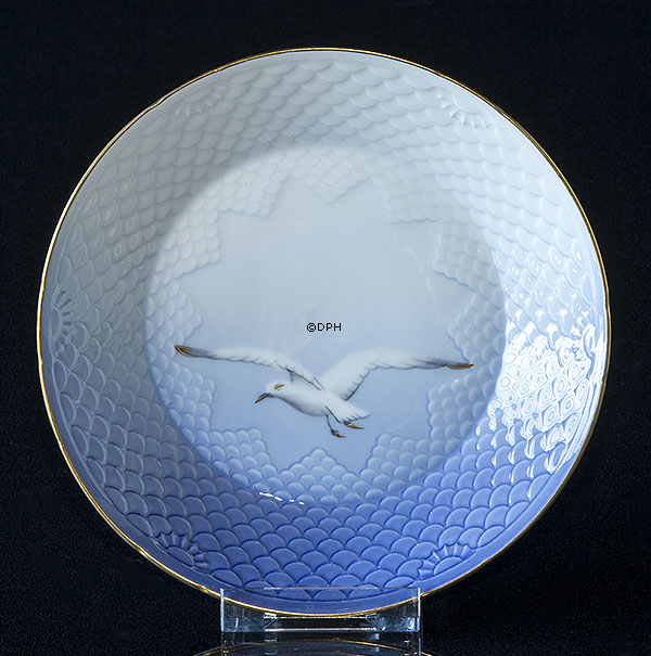 Möwegeschirr mit Gold, Schale, groß, rund 16cm, Bing & Gröndahl Nr. 21B