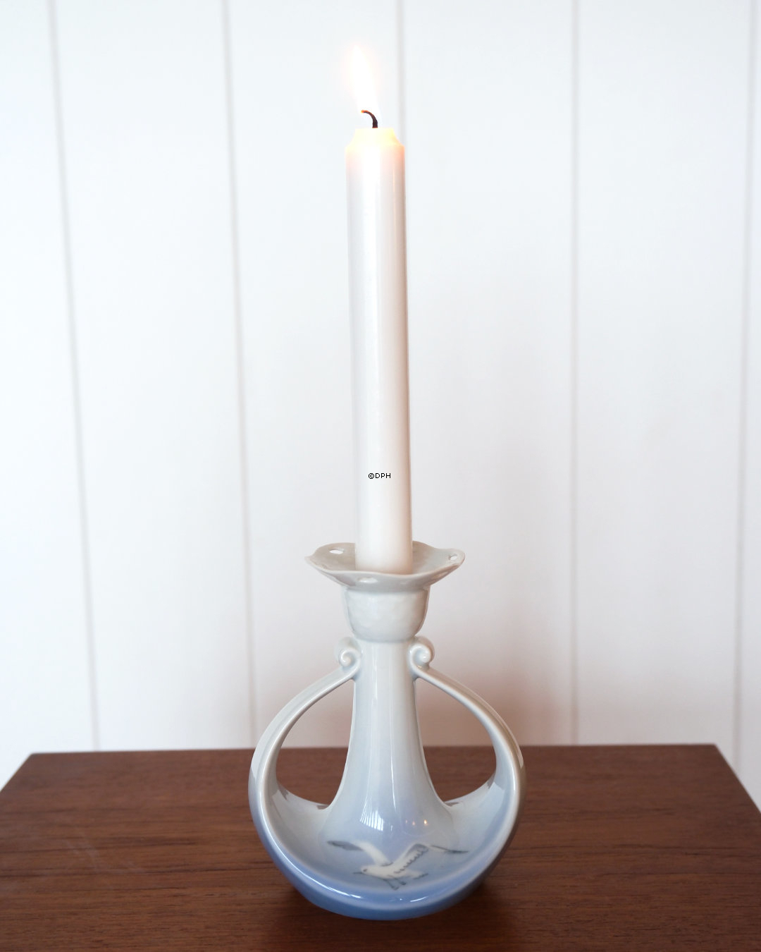 Möwenmuster OHNE Gold, Kerzenständer Nr. 72 oder 503, Weißer Oberteil/blauer Unterteil