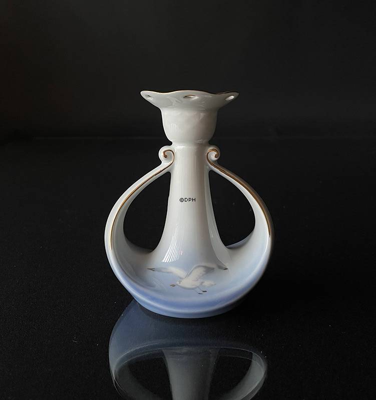 Möwegeschirr mit Gold, Kerzenhalter, klein, Bing & Gröndahl - Royal Copenhagen Oben weiß/unten blau