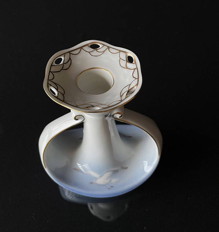 Möwegeschirr mit Gold, Kerzenhalter, klein, Bing & Gröndahl - Royal Copenhagen Oben weiß/unten blau