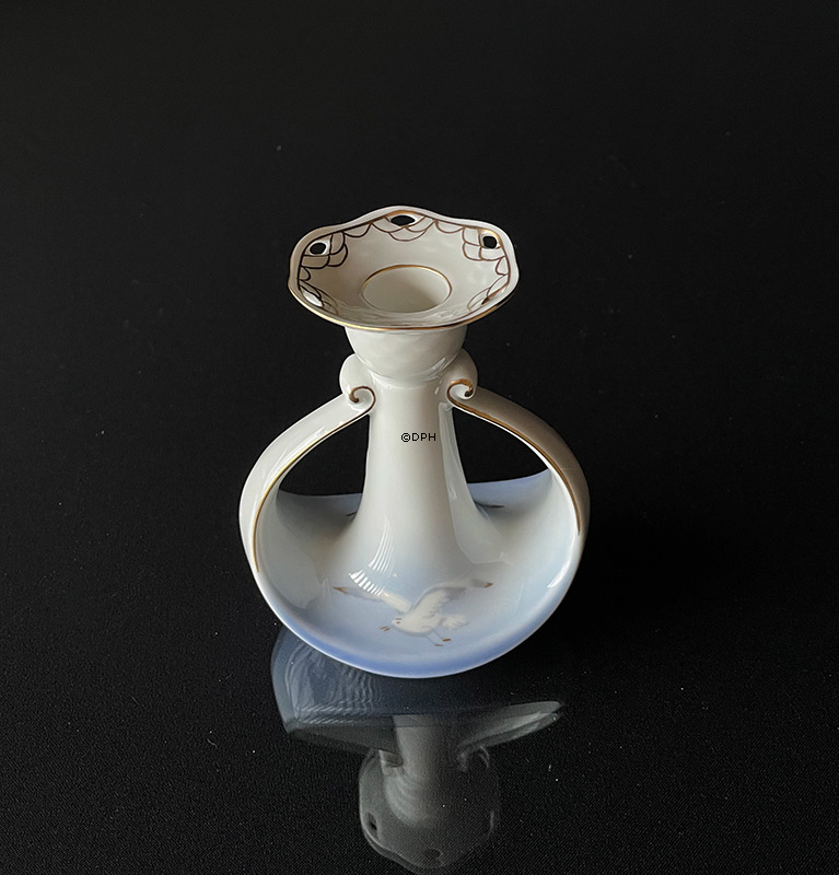 Möwegeschirr mit Gold, Kerzenhalter, klein, Bing & Gröndahl - Royal Copenhagen Oben weiß/unten blau