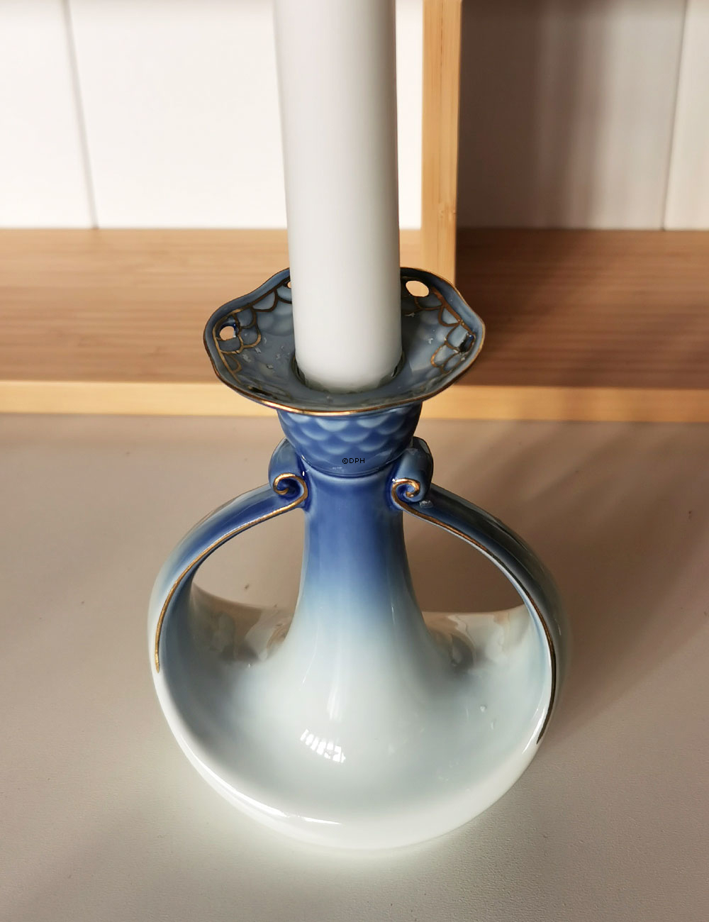 Möwegeschirr mit Gold ohne Gold, Kerzenhalter, klein, Nr. 72 oder 503, Oben blau/unten weiß