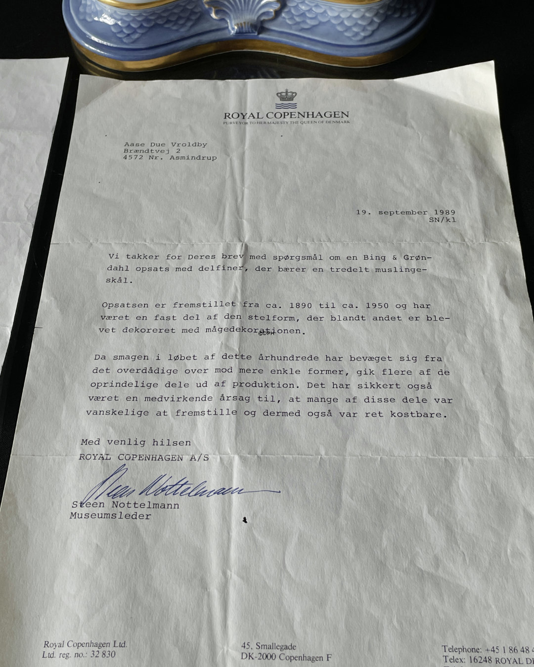 Seltene Bing & Gröndahl Möwe-Servieraufsatz mit Delfinfuß und separater Muschelschale