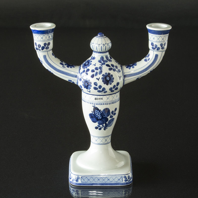 Royal Copenhagen/Aluminia Tranquebar, blau, Zweiarmiger Kerzenhalter (Mangel auf Bildern Sehen)