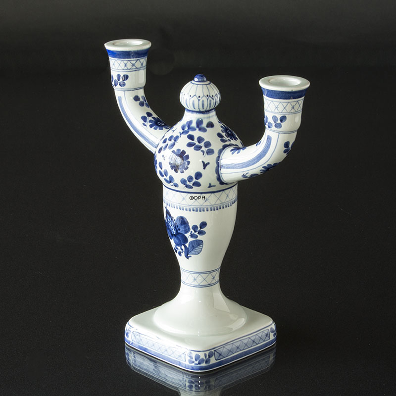 Royal Copenhagen/Aluminia Tranquebar, blau, Zweiarmiger Kerzenhalter (Mangel auf Bildern Sehen)