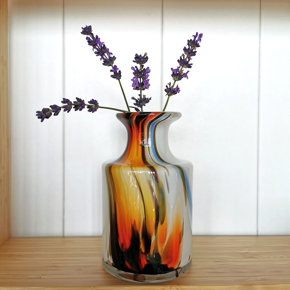 Holmegaard Cascade Vase mit Orange Dekoration, 15 cm